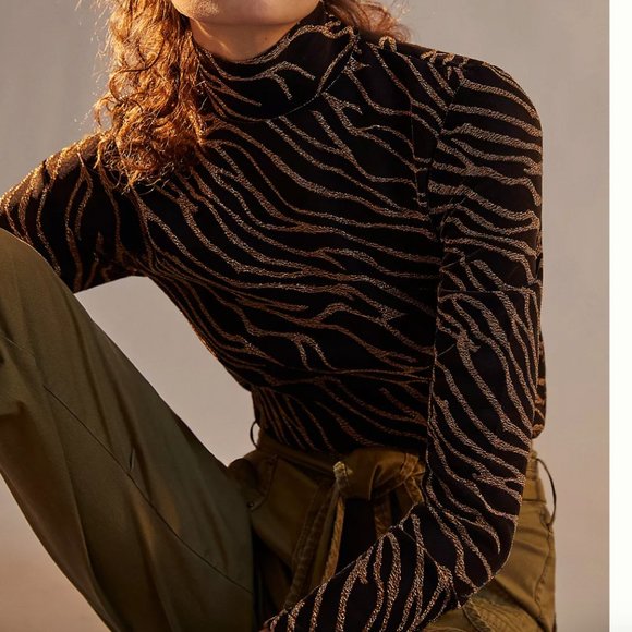 ⭐️ Sheer Shimmer Mock Neck Chic Glam Girly Romantic Classy Turtleneck Art Blouse - Picture 1 of 5